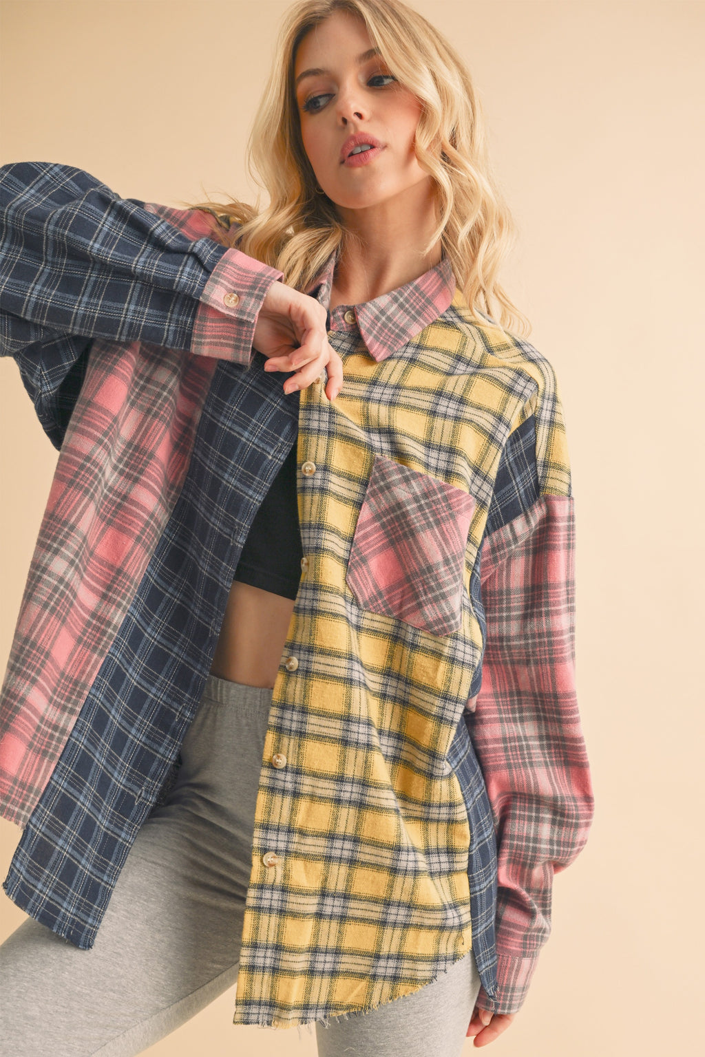 Neela Pink & Blue Multi Color Plaid Flannel