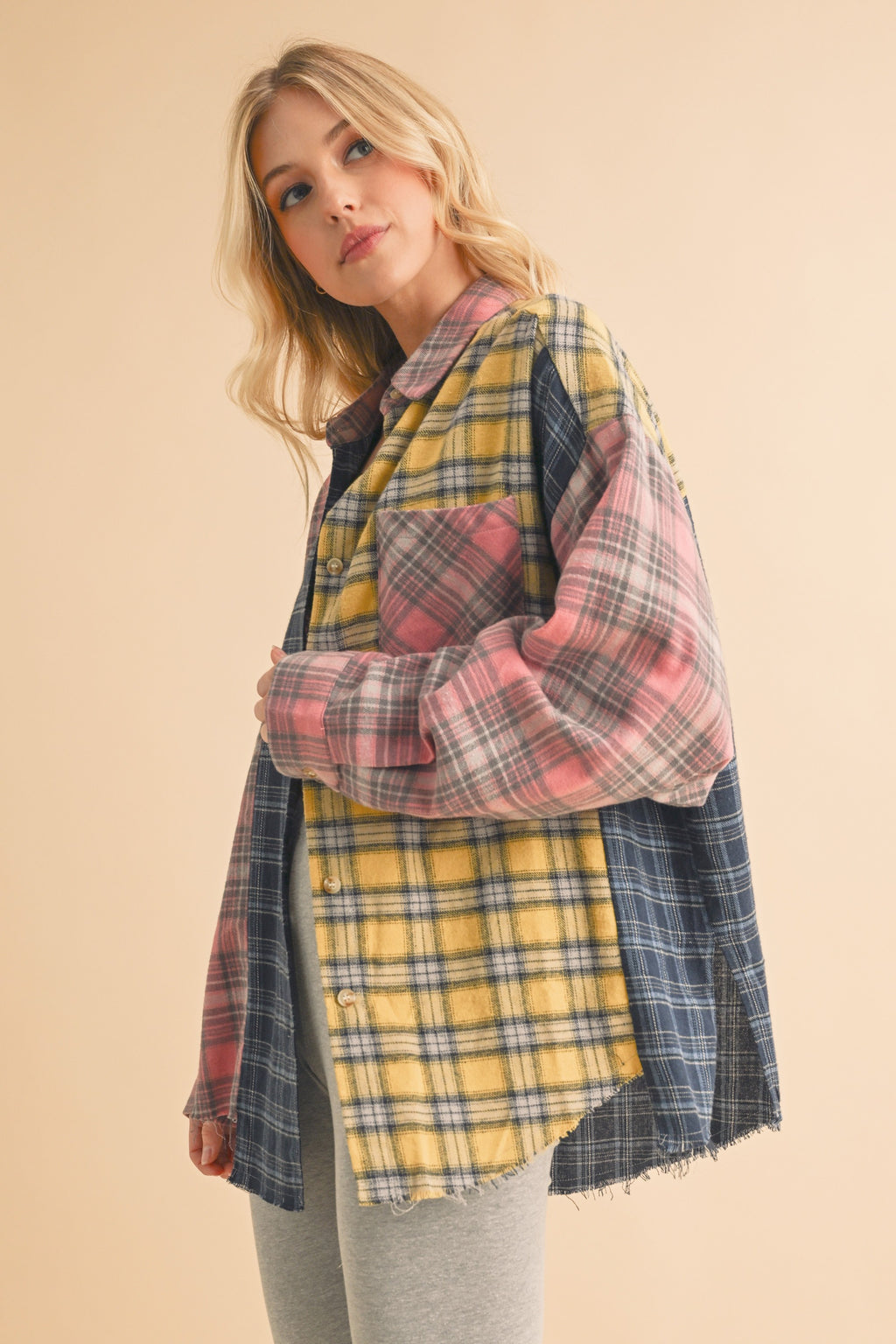Neela Pink & Blue Multi Color Plaid Flannel