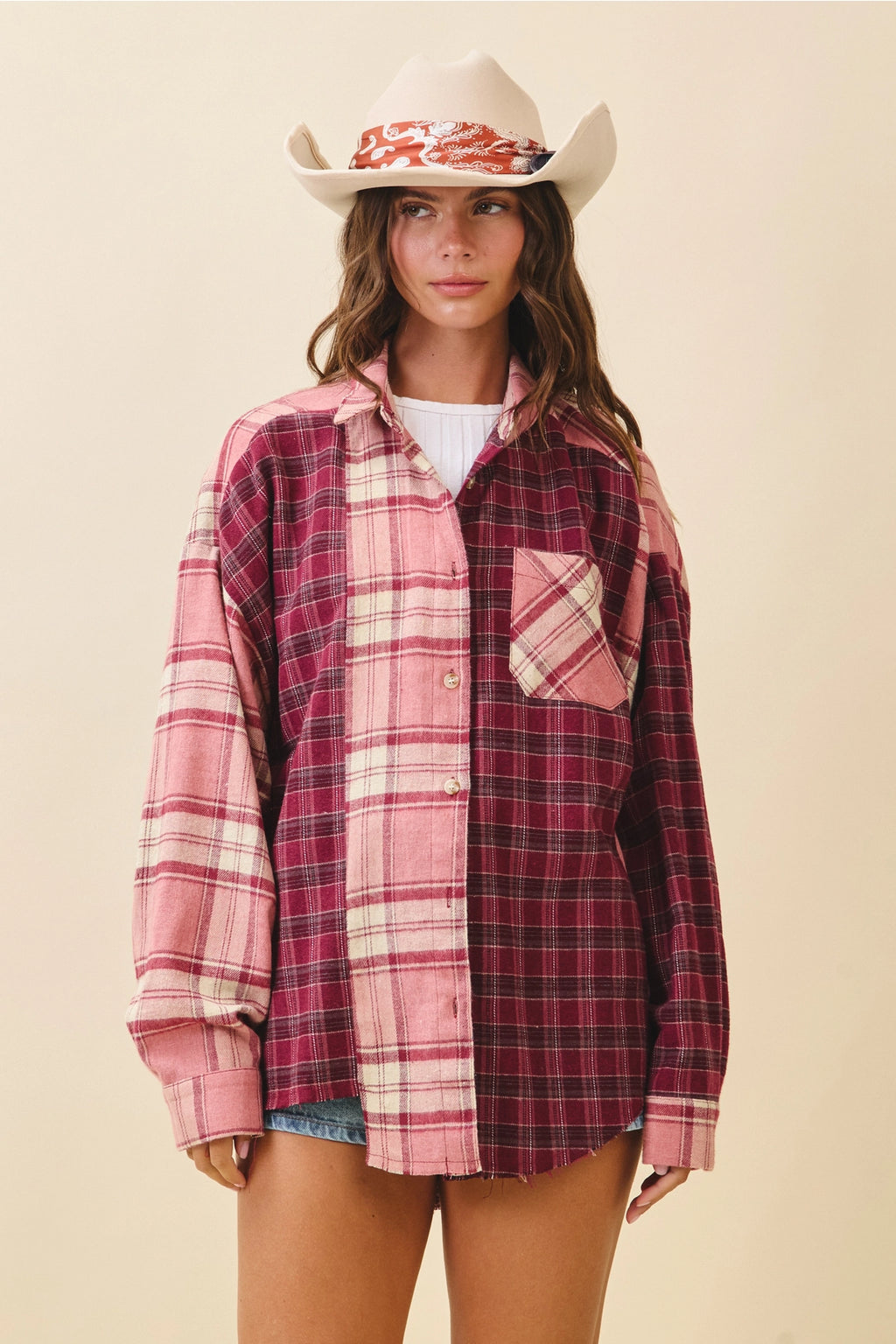 Kambrie Pink Plaid Flannel Shirt