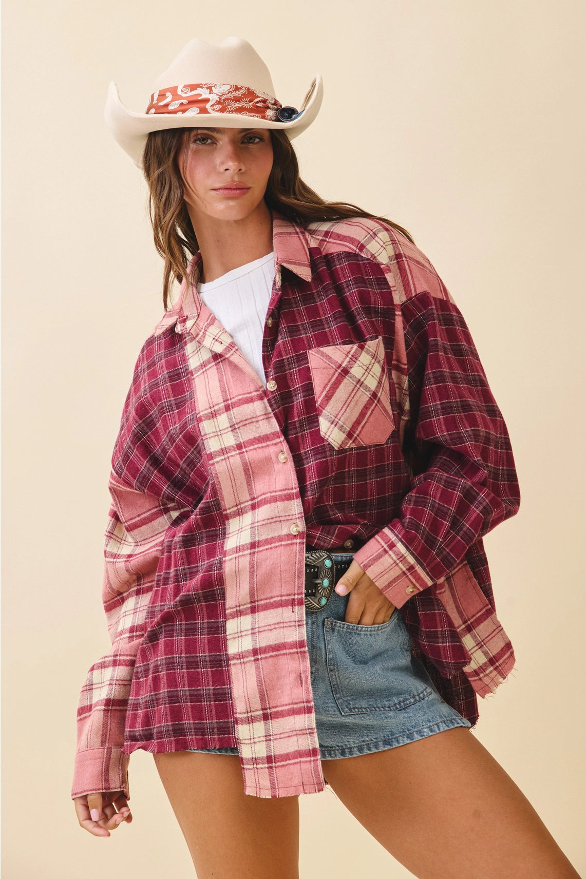 Kambrie Pink Plaid Flannel Shirt