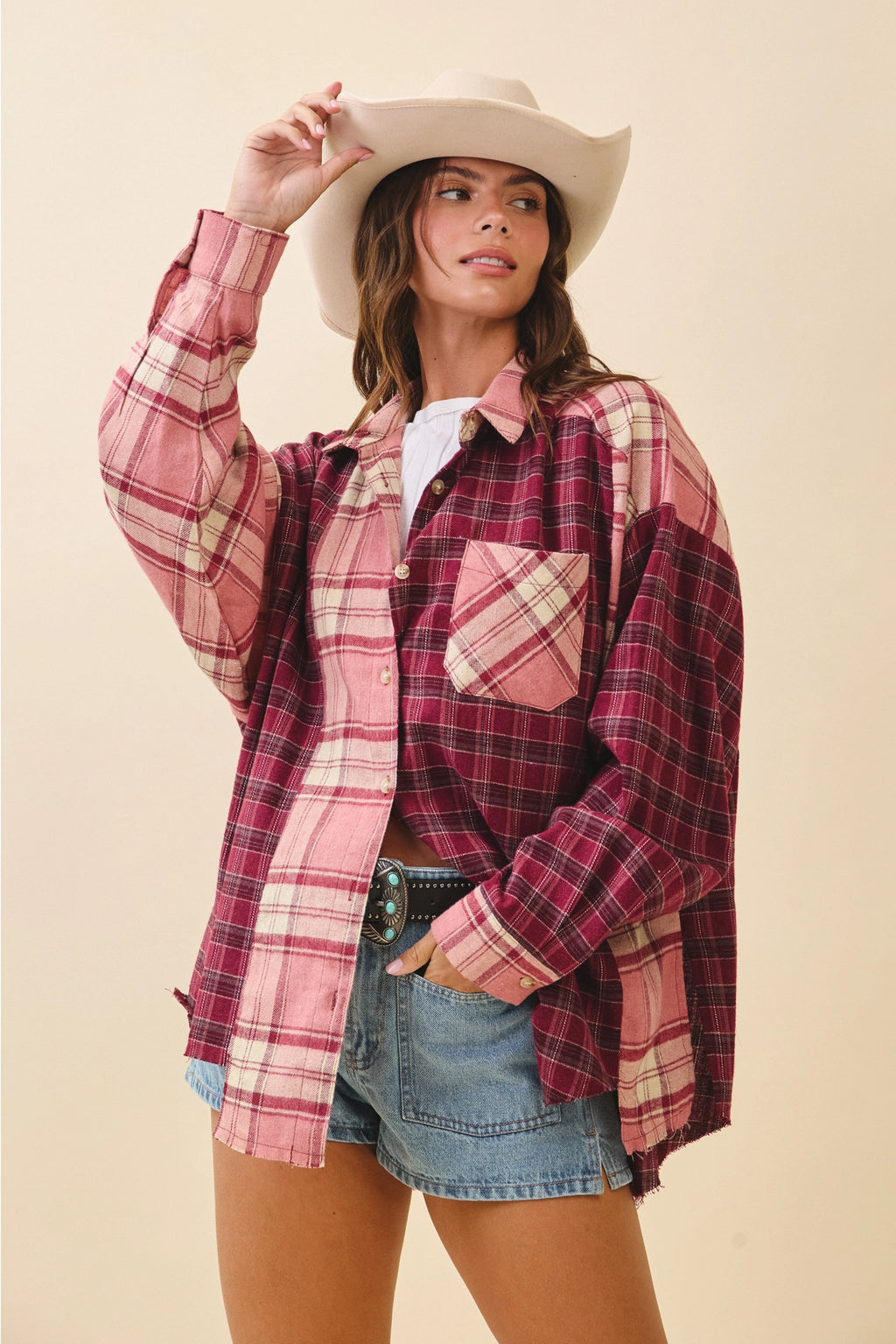 Kambrie Pink Plaid Flannel Shirt
