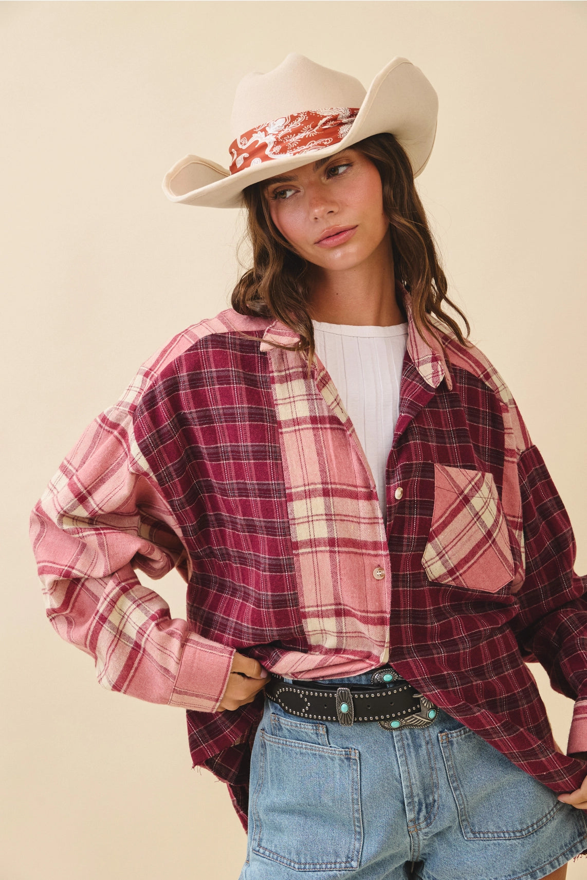 Kambrie Pink Plaid Flannel Shirt
