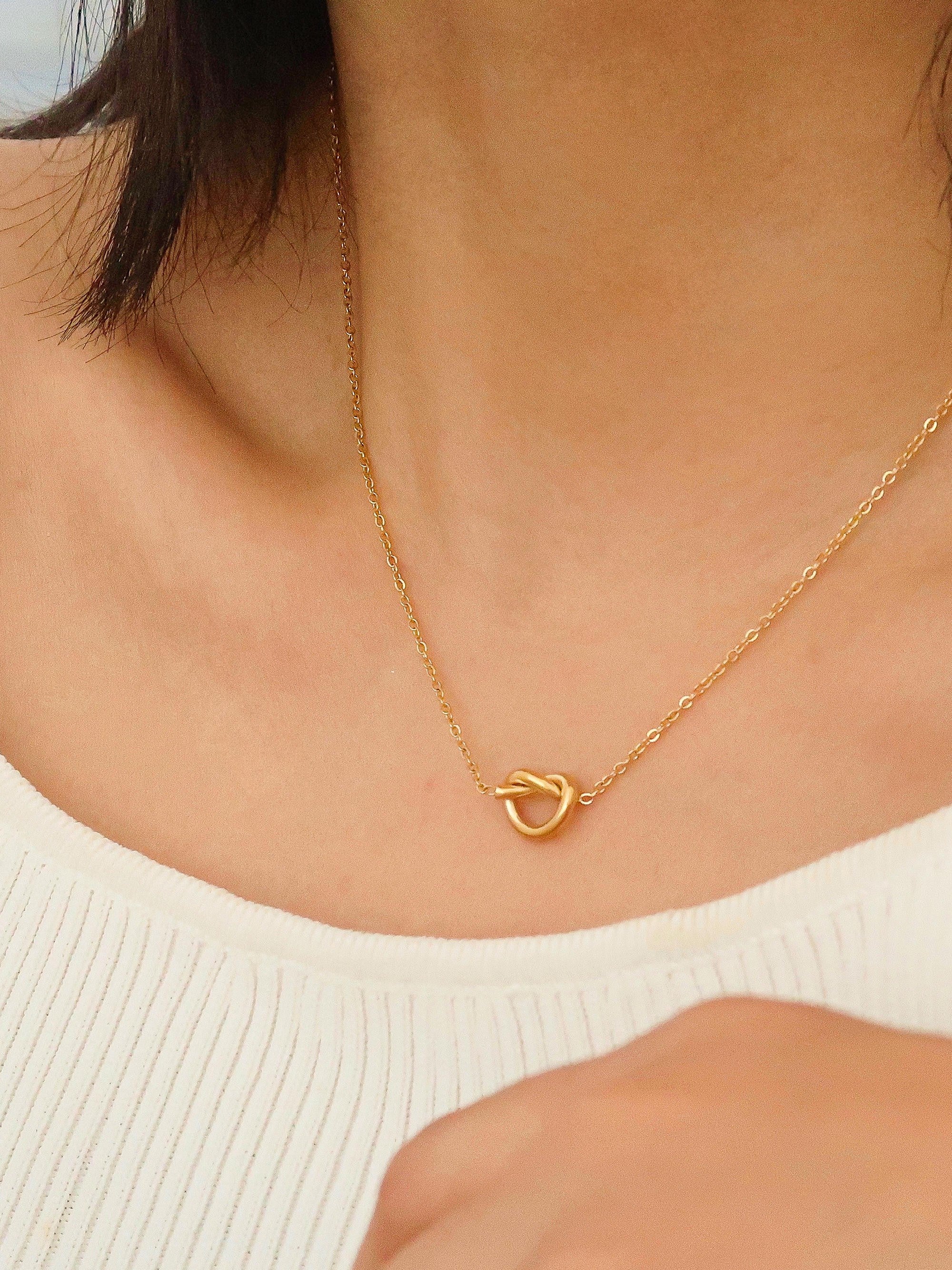18k Gold Petite Braided Heart Necklace