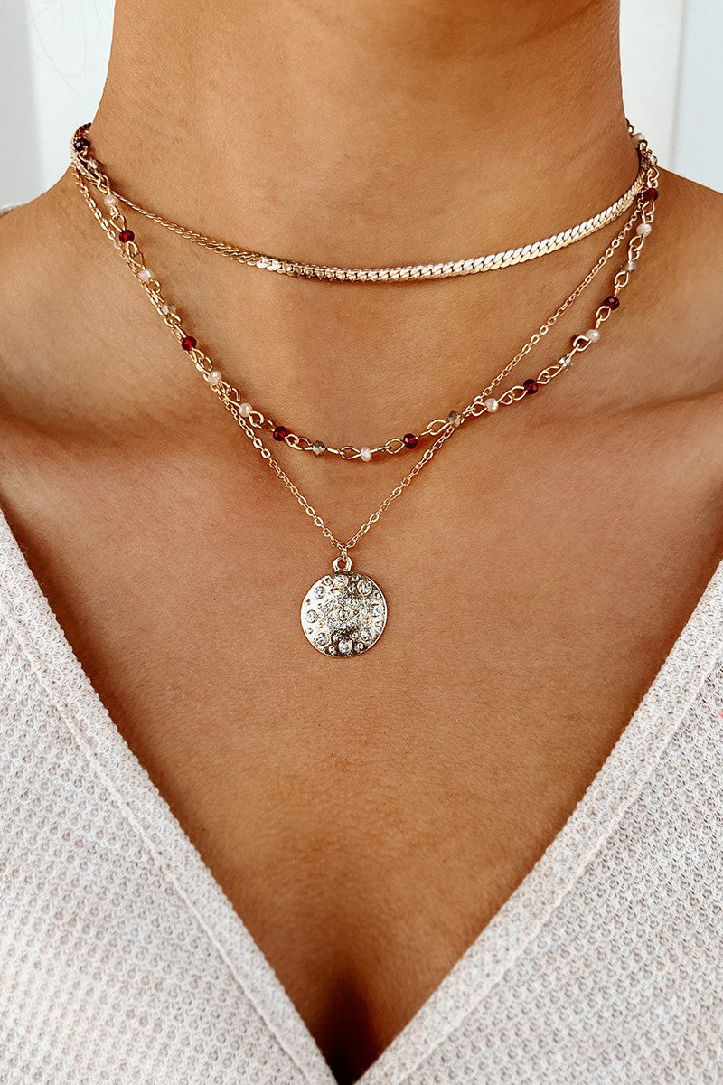 Textured Eye Charm & Beaded Layered Necklace