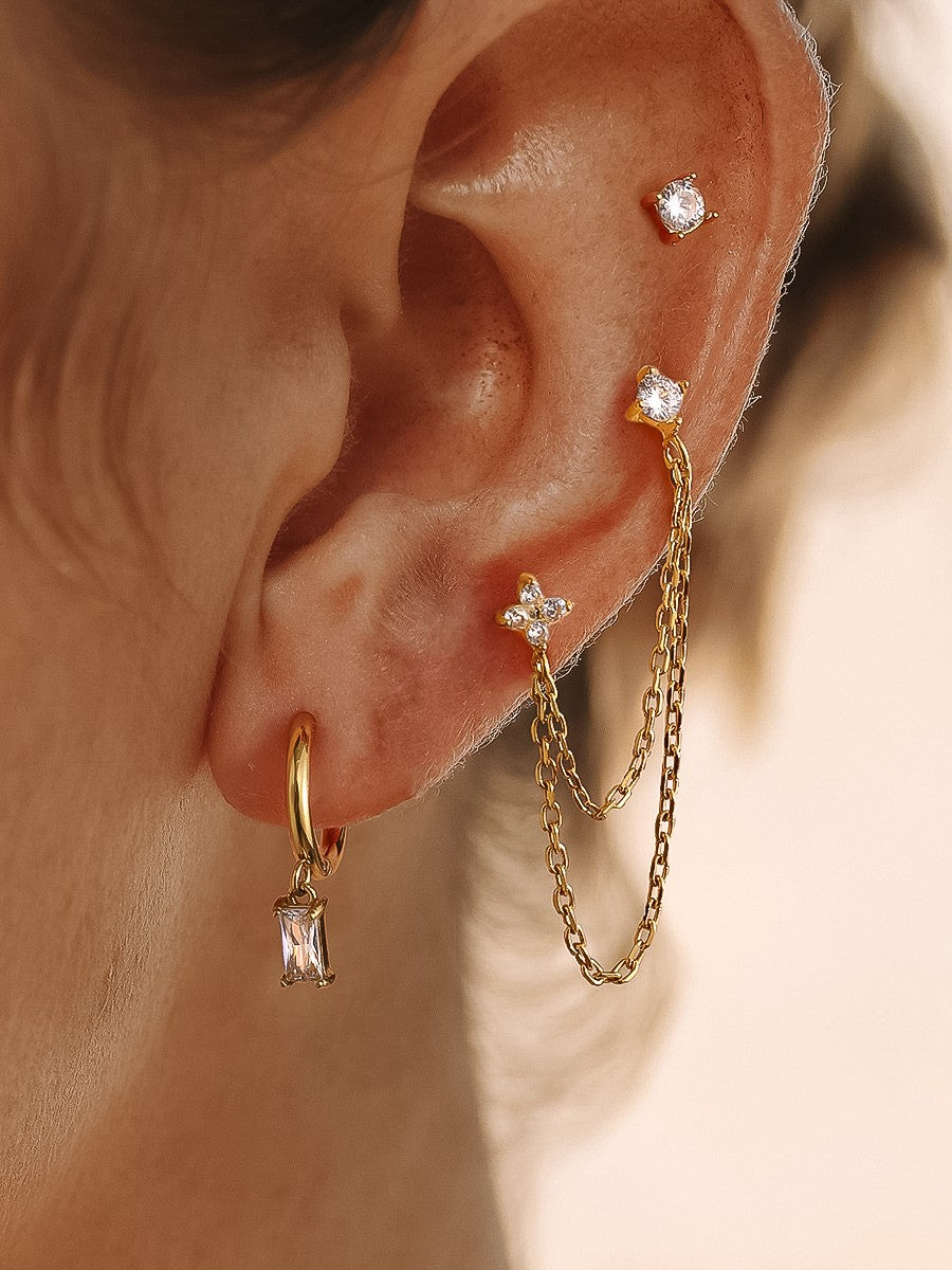 Roussa 18k Gold Cz Chain Earring Set Of Three
