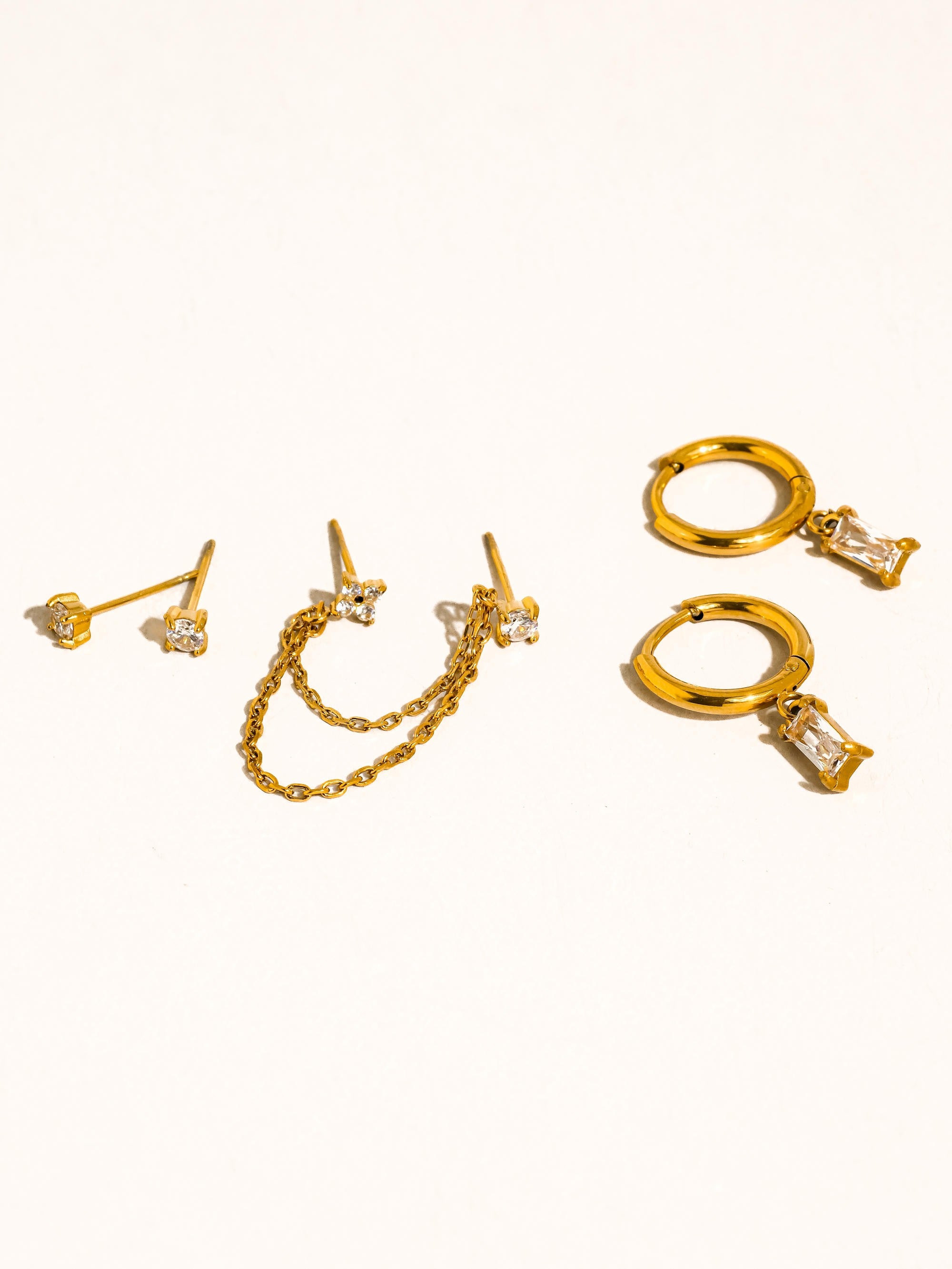 Roussa 18k Gold Cz Chain Earring Set Of Three