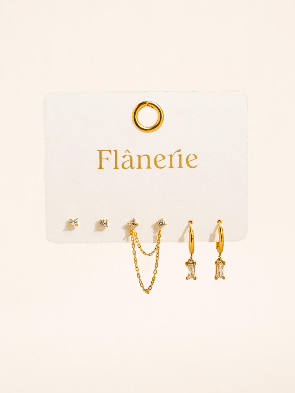 Roussa 18k Gold Cz Chain Earring Set Of Three