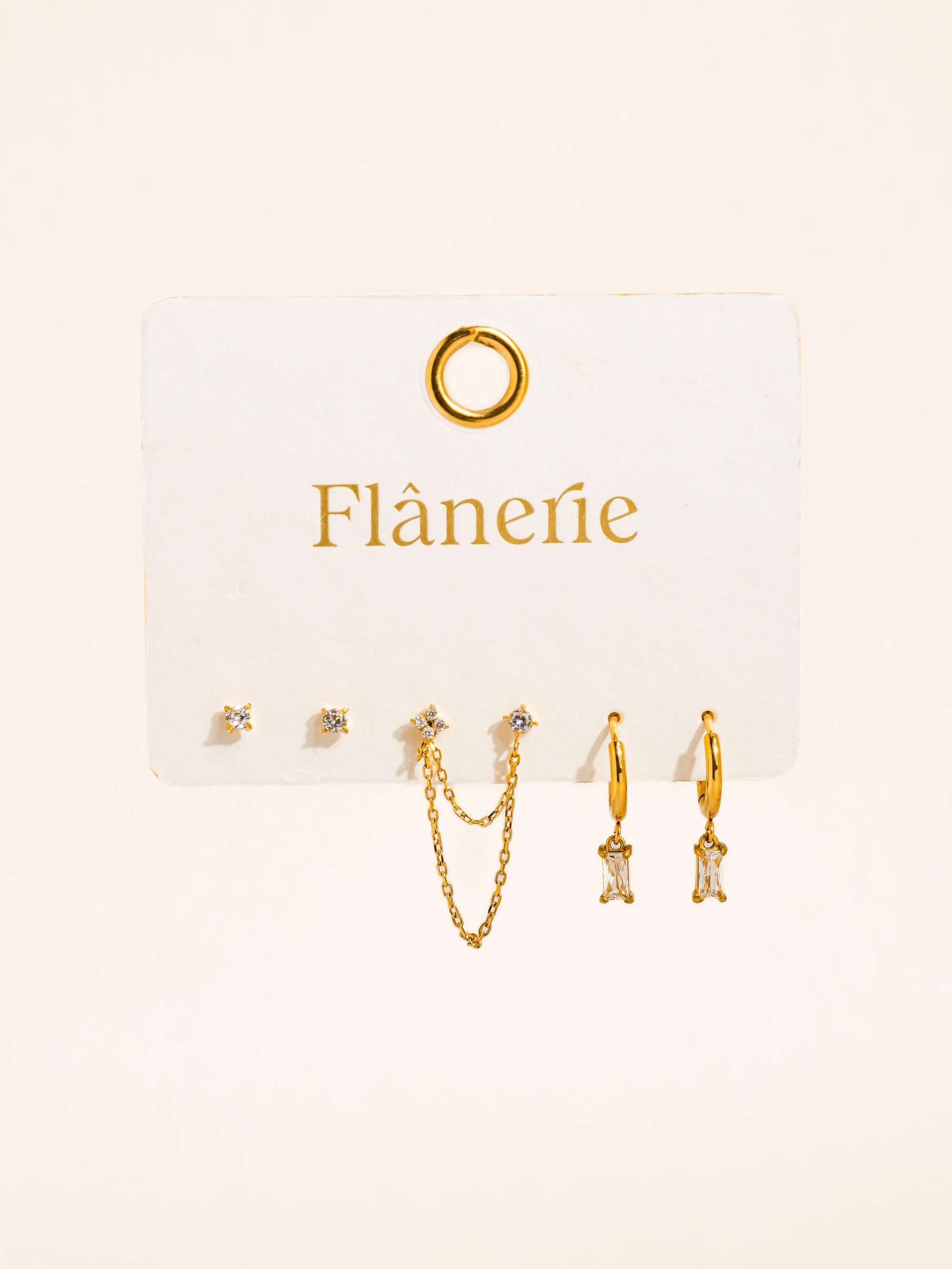 Roussa 18k Gold Cz Chain Earring Set Of Three