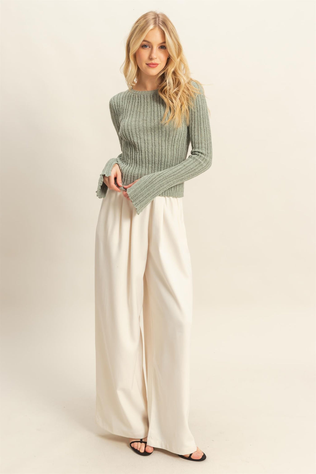 Sage Green Ribbed Knit Sweater
