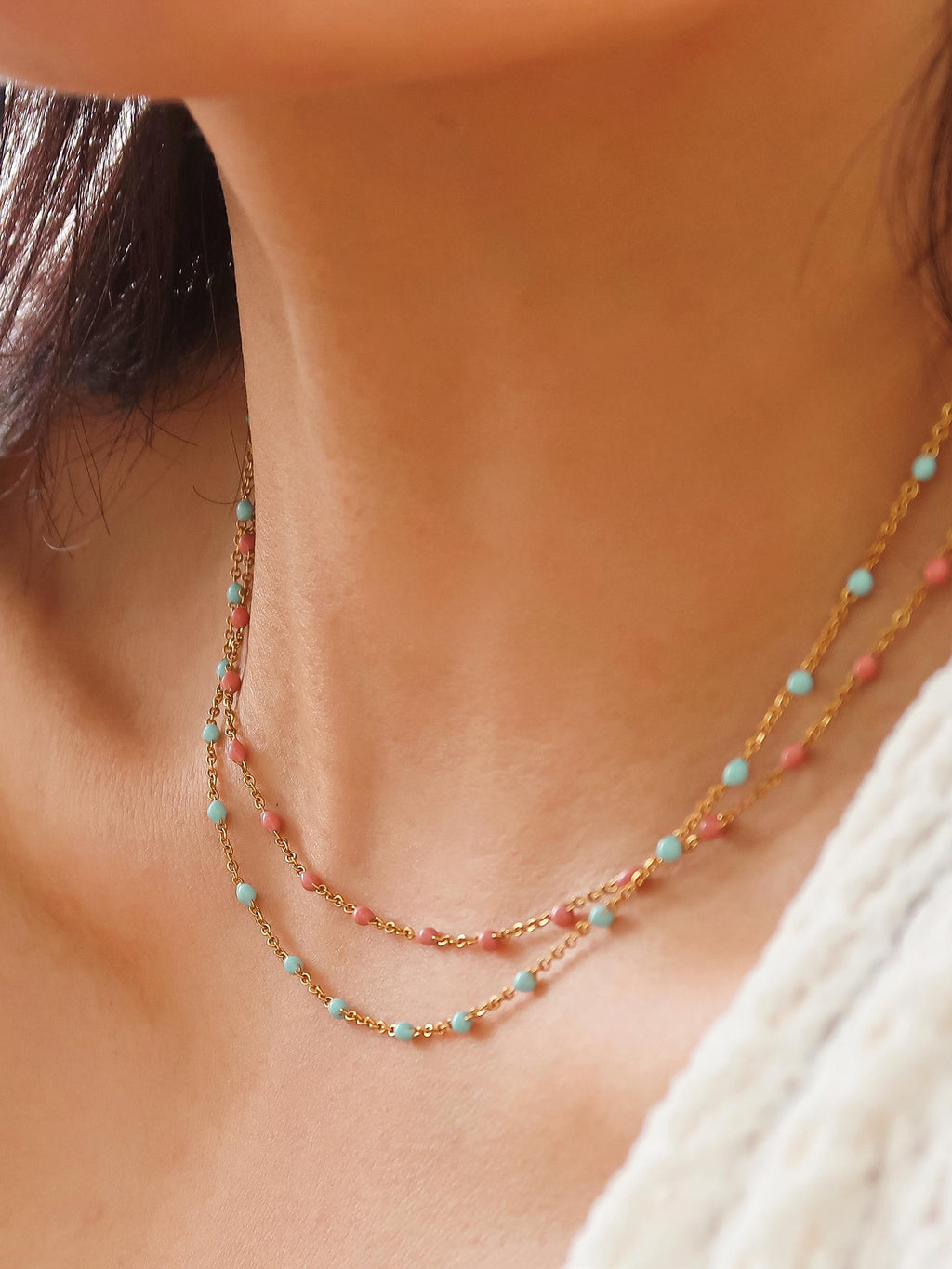 Soleil 18k Gold Blue Beaded Petite Chain Necklace