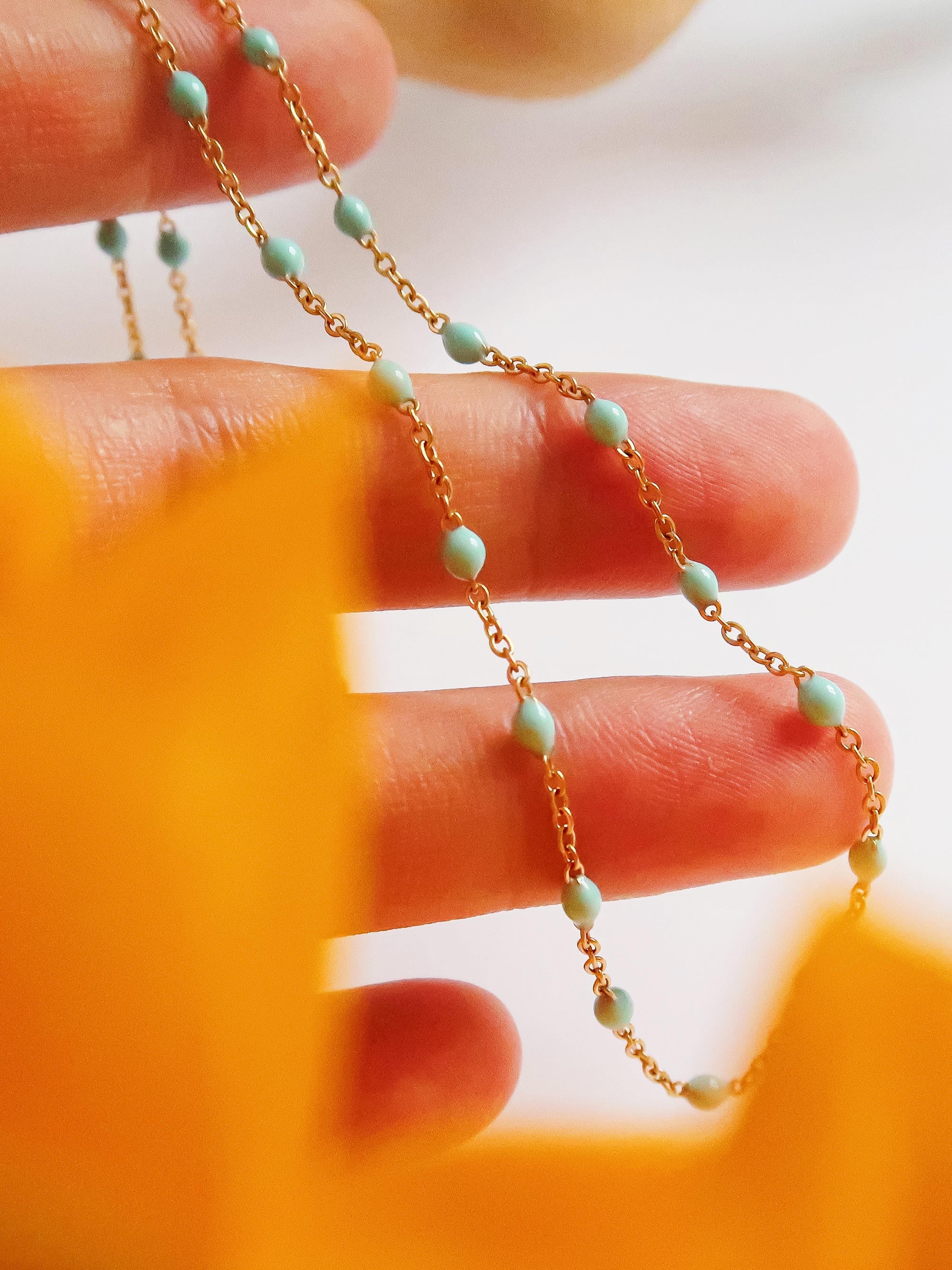 Soleil 18k Gold Blue Beaded Petite Chain Necklace