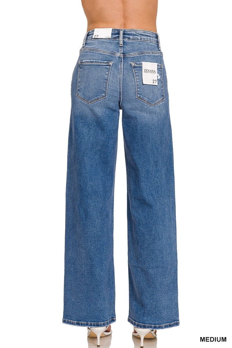 High Waist Straight Leg Medium Wash Denim Pants