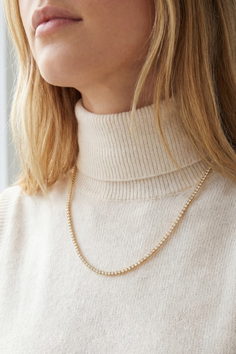 Gold Dipped Mini Cz Tennis Chain Necklace