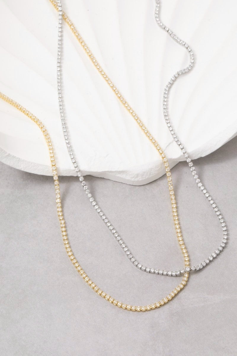 Gold Dipped Mini Cz Tennis Chain Necklace